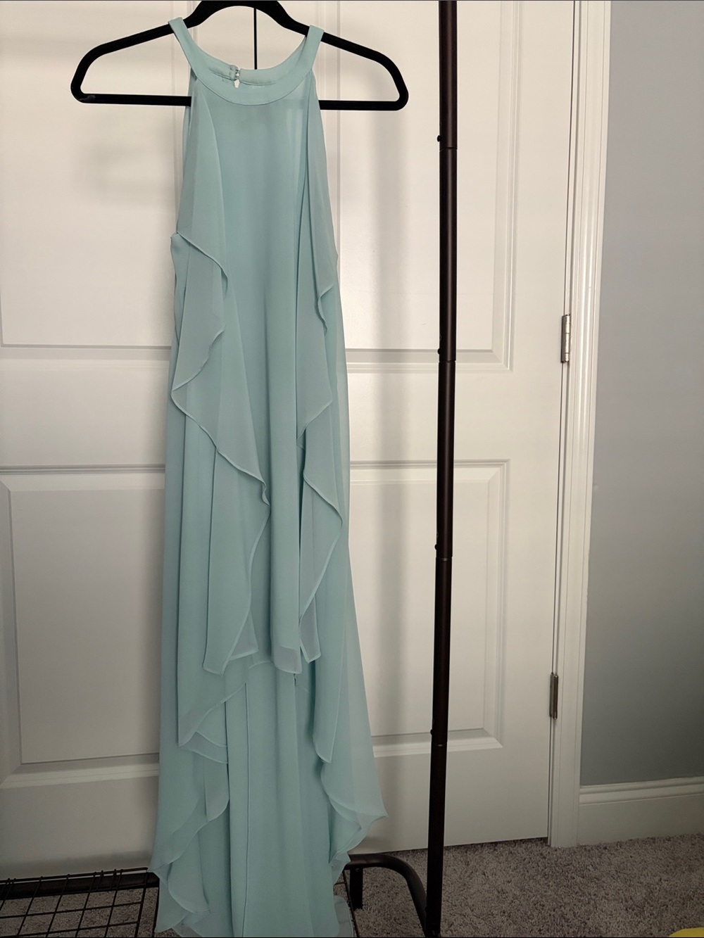 BCBGMaxAzria aqua High-Low Ruffle Halter Maxi Dress - Picture 2 of 8